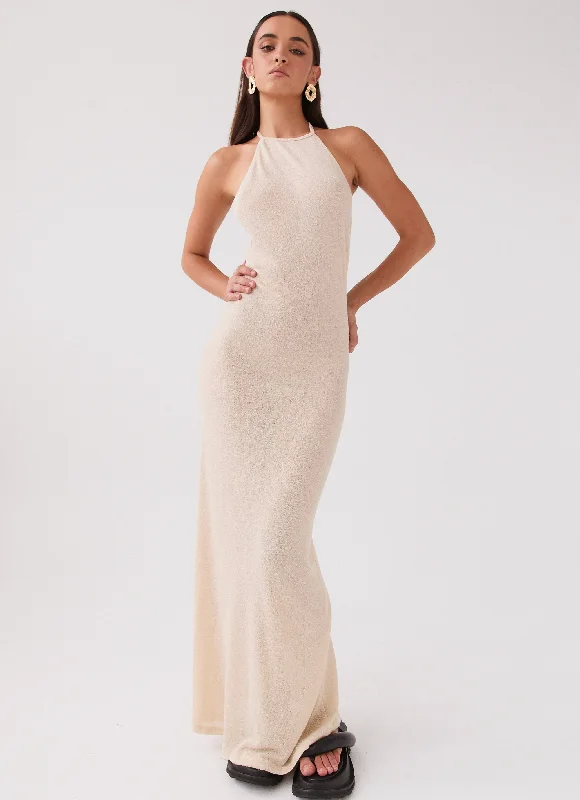 Here With Me Knit Maxi Dress - Sand Trendy Satin Maxi Dress
