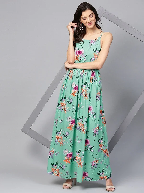 Women's Floral Strappy Maxi Dress - Pannkh Chic Summer Floral Maxi Dress