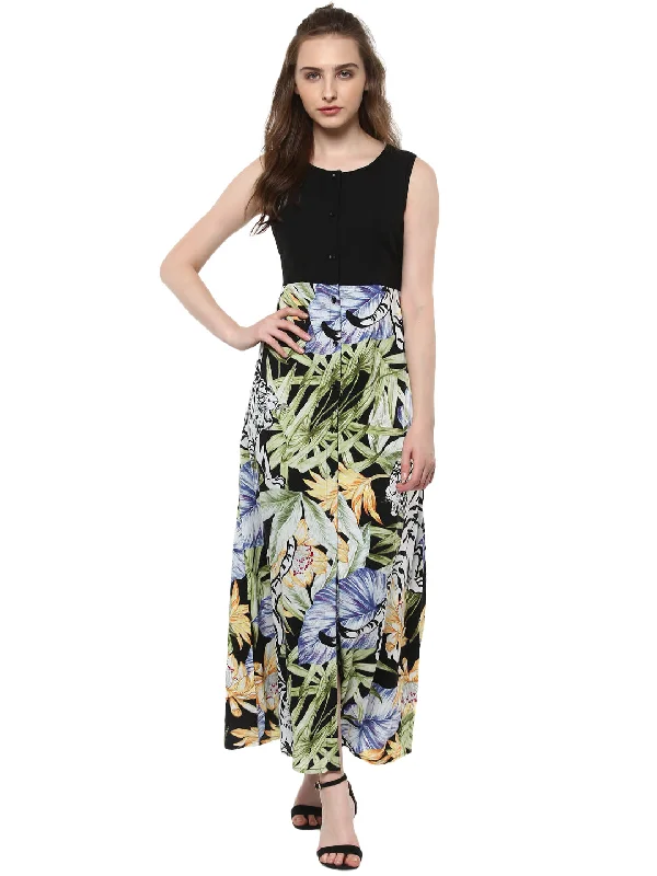 Women's Long Maxi Dress with Tropical Print - StyleStone Cozy Wrap Maxi Dress