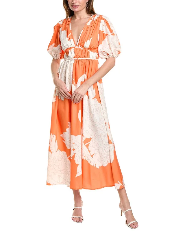 IPPONELLI  Puff Sleeve Maxi Dress Comfortable Bohemian Maxi Dress