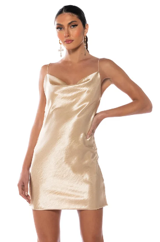 JACKIE SLEEVELESS COWL NECK MINI DRESS Fashionable Boho-Chic Mini Dress