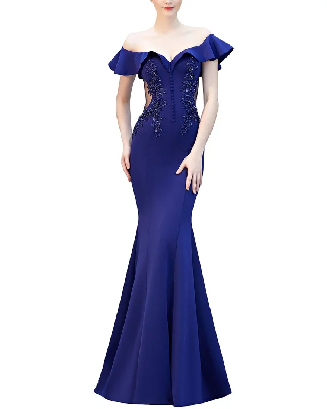 Kalinnu Off-The-Shoulder Maxi Dress Comfortable Maxi Dress with Slits