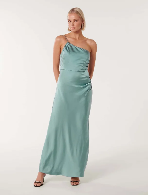 Kelly One Shoulder Satin Maxi Dress Fashionable Sleeveless Maxi Dress