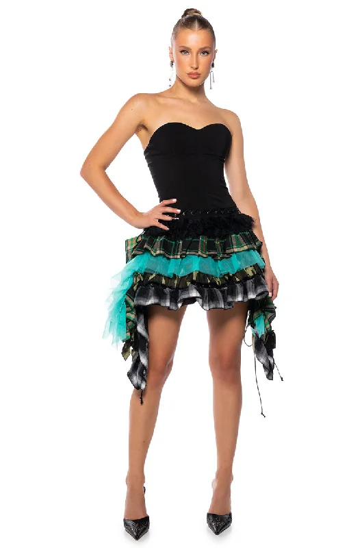 KIANNA STRAPLESS RUFFLED MINI DRESS Trendy A-Line Mini Dress