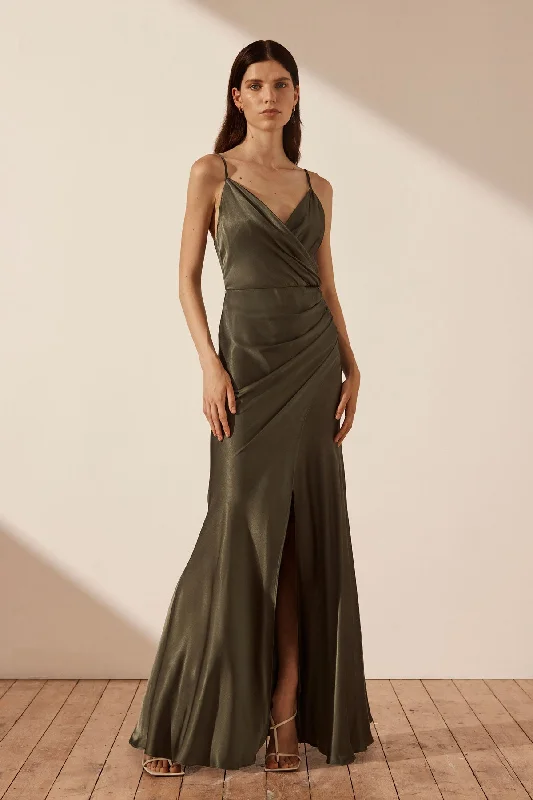 LA LUNE CROSS DRAPED MAXI DRESS - FOREST Fashionable Button-Down Maxi Dress