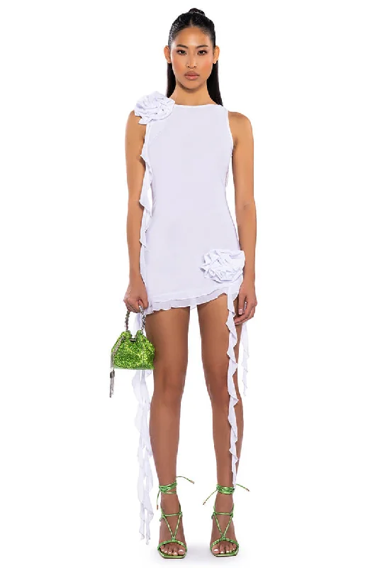 LAURA MESH FLOUNCED MINI DRESS Fashionable Lace-Trim Mini Dress