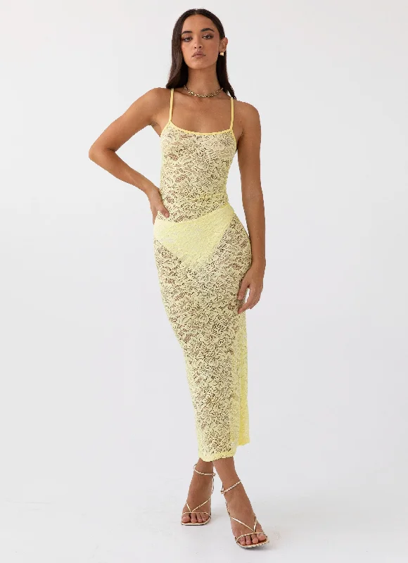 Leona Lace Maxi Dress - Canary Cozy Cold-Shoulder Maxi Dress