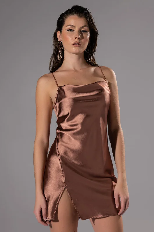 LET IT BE SIMPLE CROSS BACK MINI DRESS Elegant Satin Mini Dress