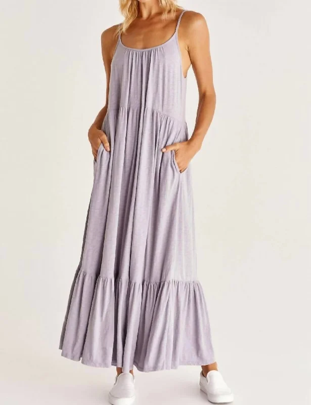Lido Slub Tiered Maxi Dress in Lavender Ash Trendy A-Line Maxi Dress