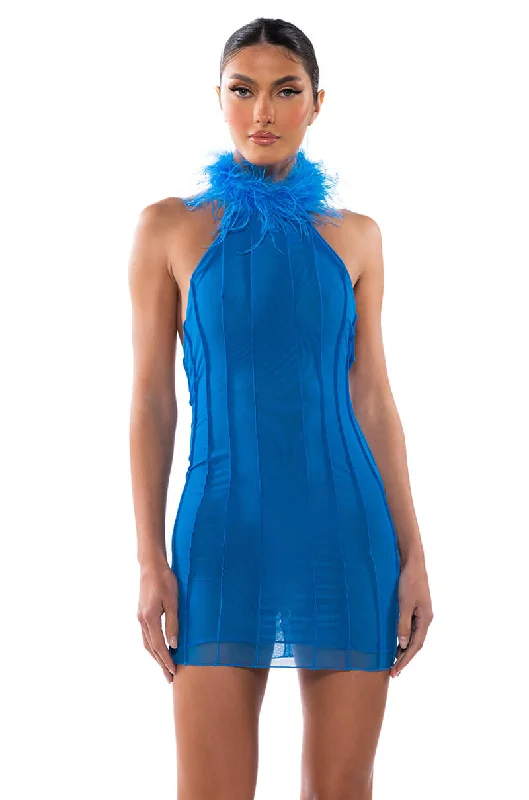 LIFE OF THE PARTY FEATHER MINI DRESS Elegant Satin Lace Mini Dress