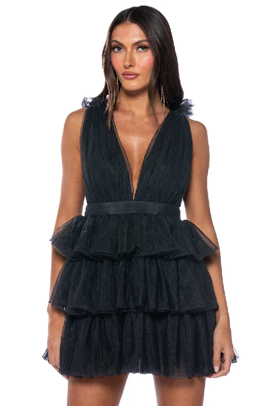 LILY TULLE SLEEVELESS MINI DRESS Stylish Short-Sleeve Mini Dress