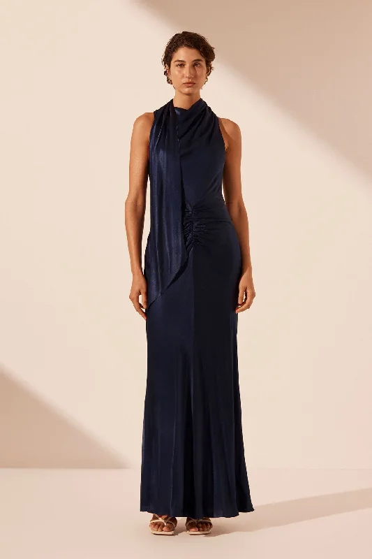 LINO SCARF NECK MAXI DRESS - DEEP MIDNIGHT Fashionable Halter Neck Maxi Dress