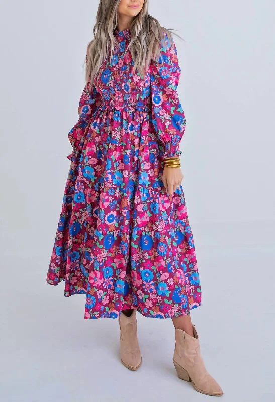 London Floral Maxi Dress in Magenta Trendy Fit-and-Flare Maxi Dress