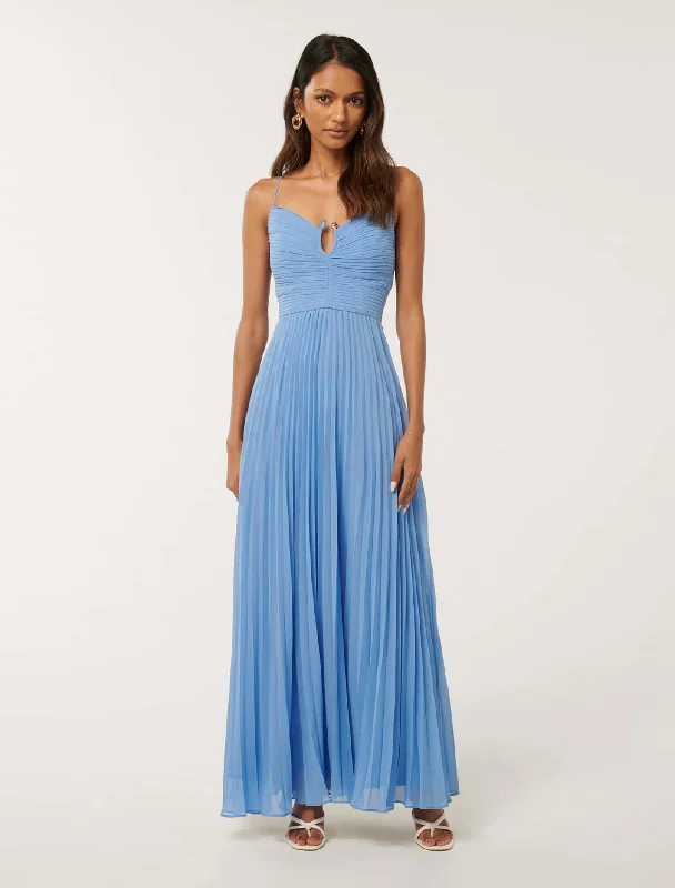 Loreto Petite Pleated Maxi Dress Comfortable Ruffle Hem Maxi Dress