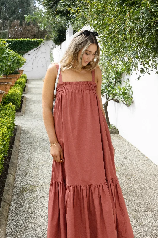 Louella Terracotta Louella Strappy Maxi Dress Elegant Pleated Maxi Dress