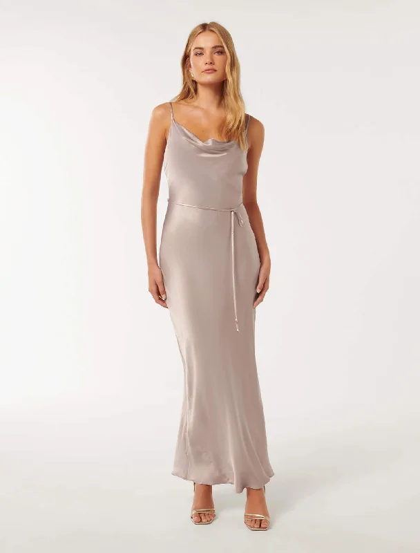 Lucy Satin Cowl Maxi Dress Fashionable Layered Maxi Dress