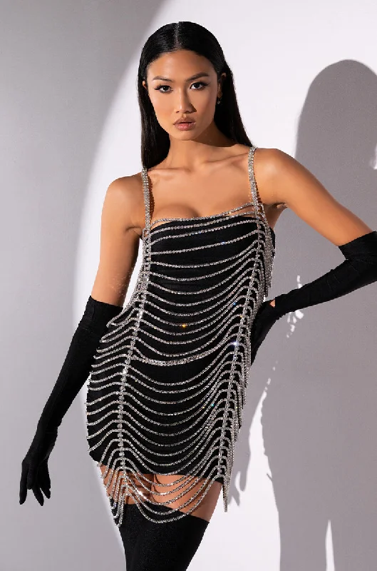 MADE YOU LOOK RHINESTONE MINI DRESS Casual High-Waist Mini Dress