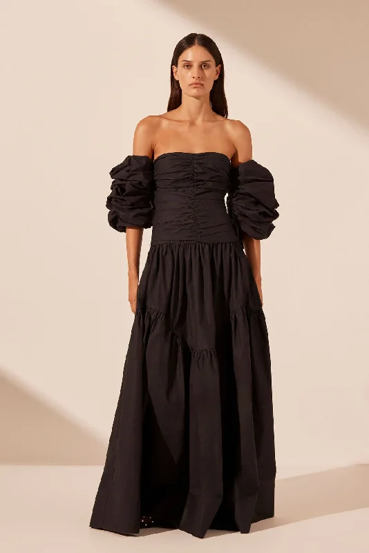 MAIORI CONTOUR RUCHED MAXI DRESS - BLACK Classic Black Maxi Dress