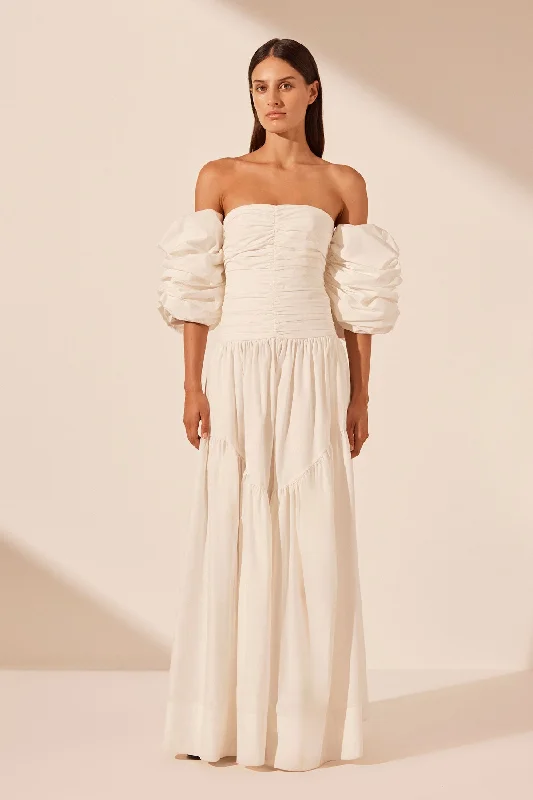 MAIORI CONTOUR RUCHED MAXI DRESS - IVORY Trendy Floral Print Maxi Dress