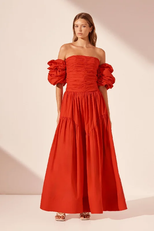MAIORI CONTOUR RUCHED MAXI DRESS - SAILOR RED Stylish A-Line Maxi Dress