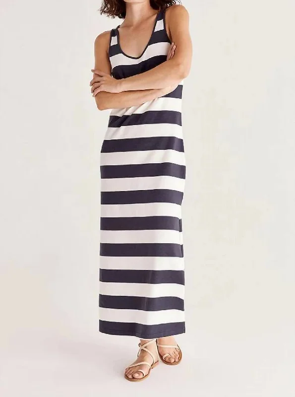 Mallory Stripe Maxi Dress in Navy/White Cozy Cold-Shoulder Maxi Dress