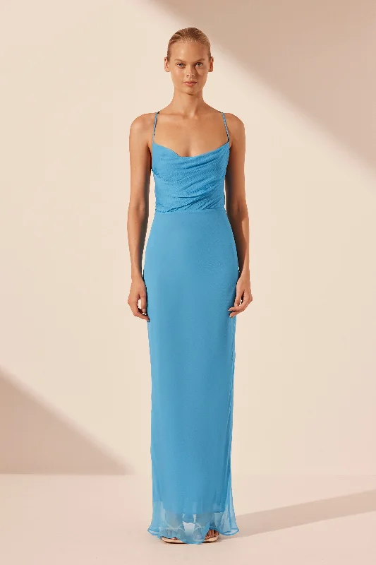 MARGOT LACE BACK BIAS MAXI DRESS - AQUA Comfortable T-Shirt Maxi Dress