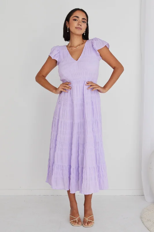 Marley Lilac Sleeveless V Neck Tiered Maxi Dress Cozy Spaghetti Strap Maxi Dress