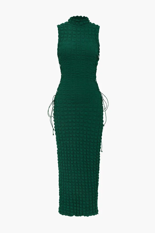 Popcorn Textured Tie Side Sleeveless Maxi Dress Cozy Maxi Dress with Slit