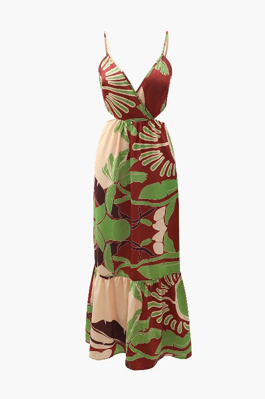 Floral Print Tie Back Ruffle Maxi Dress Elegant Floral Maxi Dress