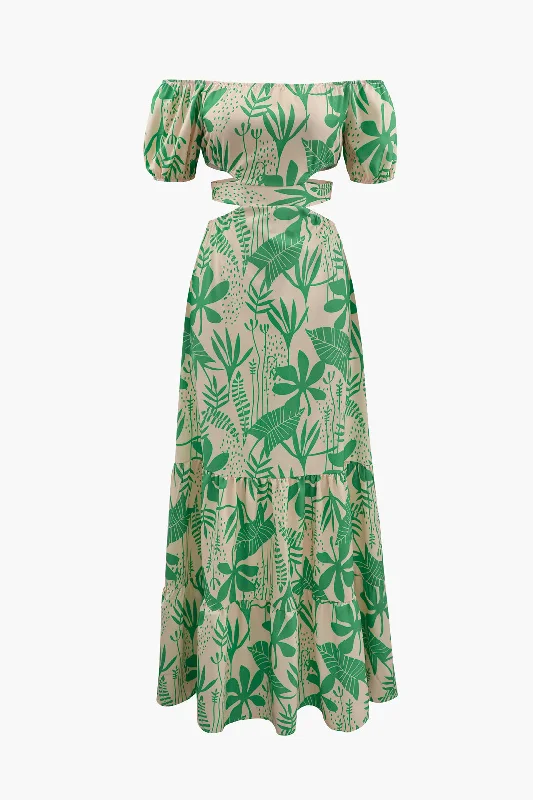 Floral Print Off The Shoulder Tie Back Maxi Dress Stylish Off-Shoulder Maxi Dress