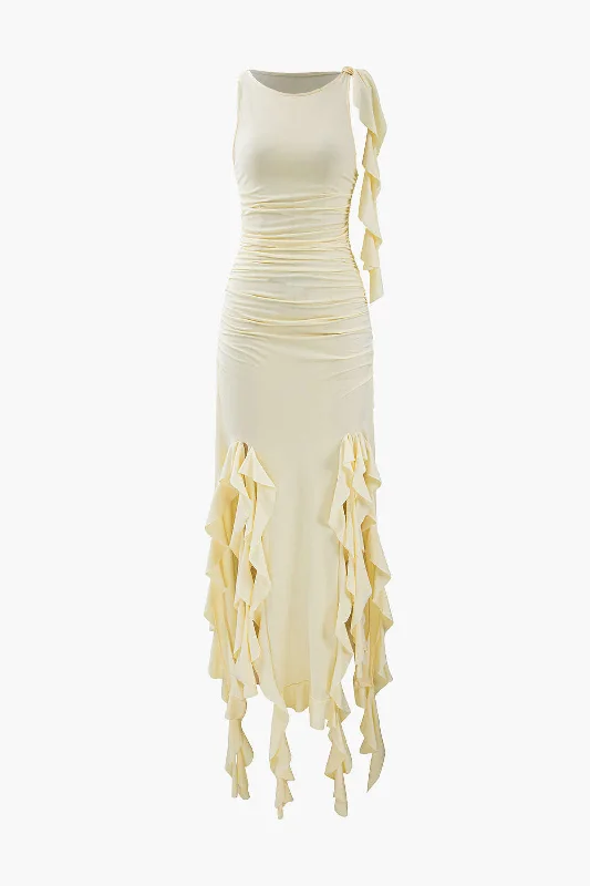 Ruffled Hem Slit Maxi Dress Fashionable Layered Maxi Dress