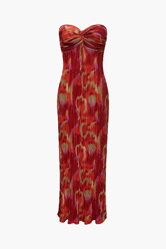Abstract Print Plisse Strapless Maxi Dress Classic Tulle Maxi Dress