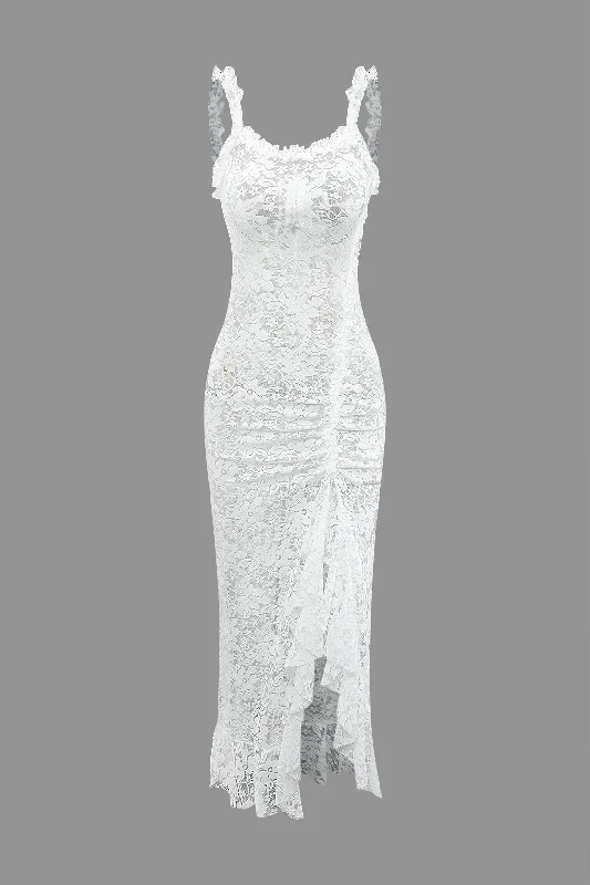 Floral Lace Tie Back Slit Maxi Dress Comfortable Bohemian Maxi Dress