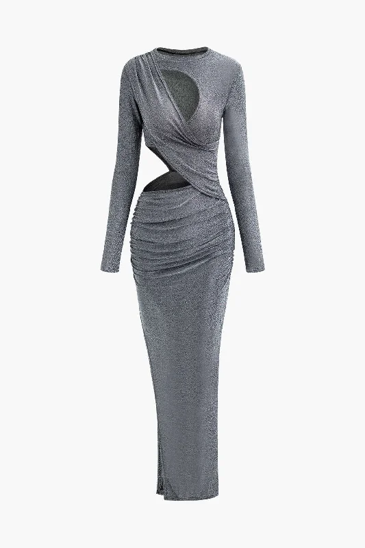 Lurex Asymmetric Cut Out Long Sleeve Maxi Dress Classic Strapless Maxi Dress