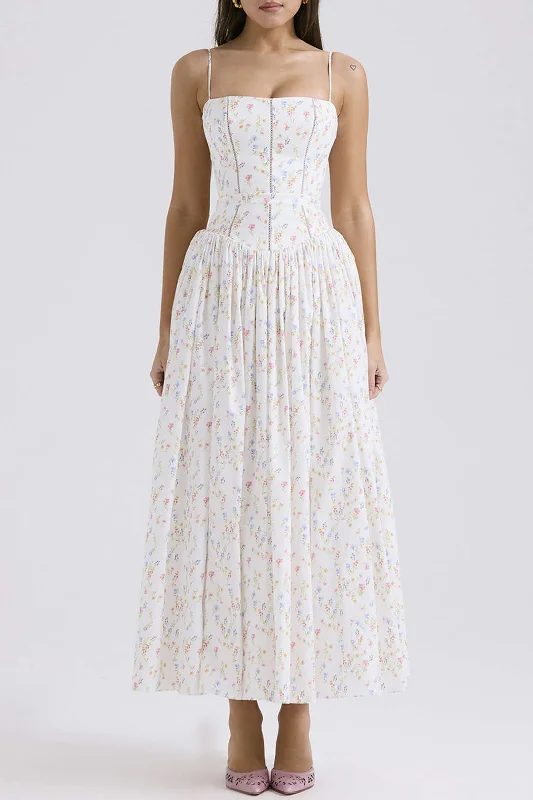 Floral Print Spaghetti Strap Corset Maxi Dress Elegant Sleeveless Maxi Dress