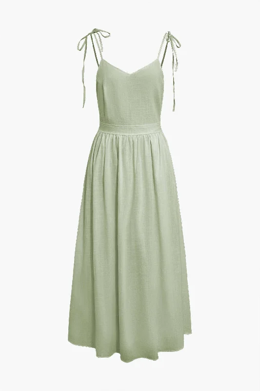 Tie Strap Backless Pleated Maxi Dress Cozy Longline Maxi Dress