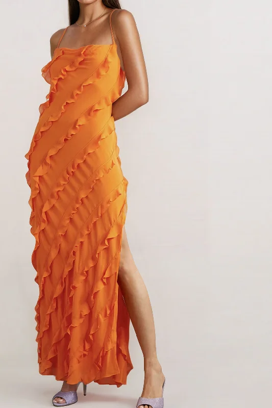Ruffle Tie Backless Slip Maxi Dress Fashionable Open-Back Maxi Dress
