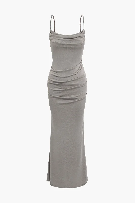Adjust Strap Ruched Mermaid Maxi Dress Chic Off-Shoulder Maxi Dress