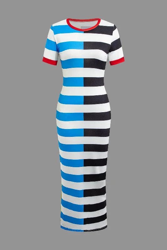 Contrast Striped Maxi Dress Stylish Longline Maxi Dress