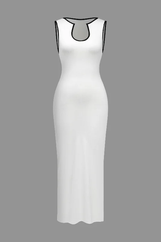 Solid Contrast Binding Tank Maxi Dress Fashionable Printed Maxi Dress