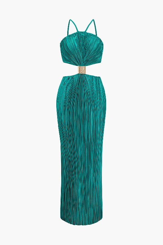 Solid Pleated Slit Maxi Dress Elegant Lace Maxi Dress