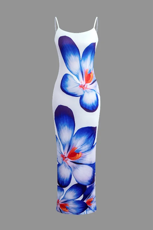Floral Print Spaghetti Strap Slit Maxi Dress Cozy Wrap Maxi Dress