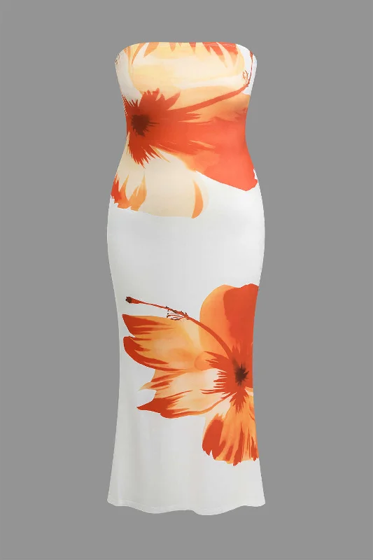 Plus Size Floral Print Slip Maxi Dress Fashionable Halter Neck Maxi Dress