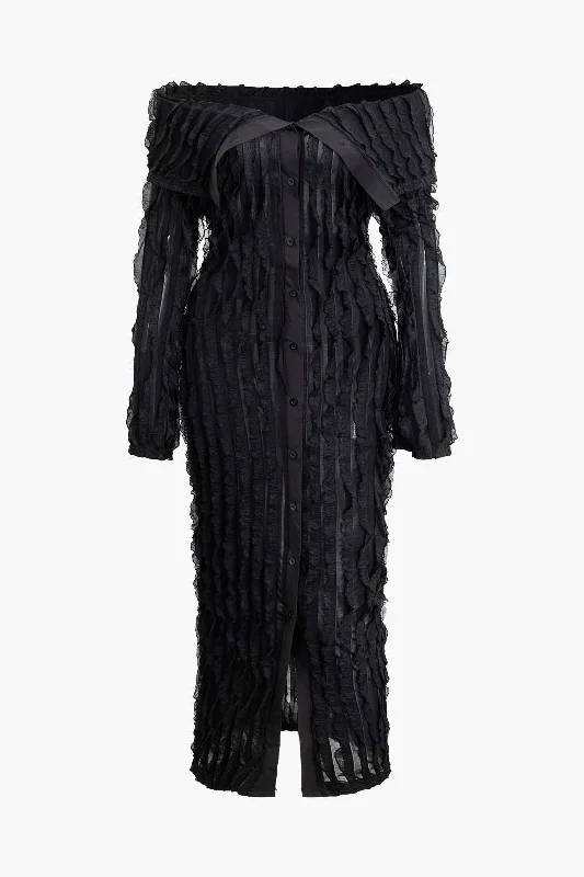 Plus Size Solid Button Ruffle Maxi Dress Trendy Fit-and-Flare Maxi Dress