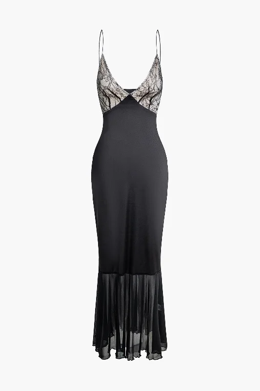 Patchwork Slip V-neck Maxi Dress Comfortable Fitted Maxi Dress