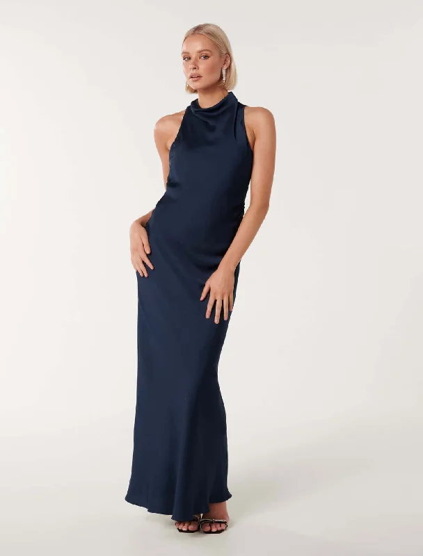 Michelle Open Back Satin Maxi Dress Chic Off-Shoulder Maxi Dress