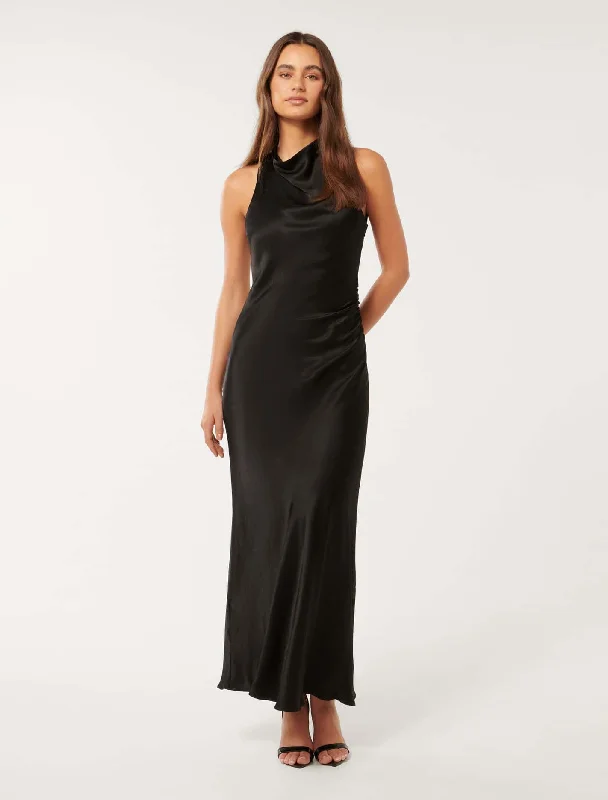 Michelle Open Back Satin Maxi Dress Trendy Maxi Dress with Bow