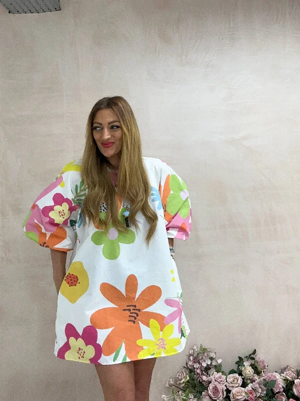 Miley Puff Sleeve Mini Dress In Floral Trendy A-Line Mini Dress