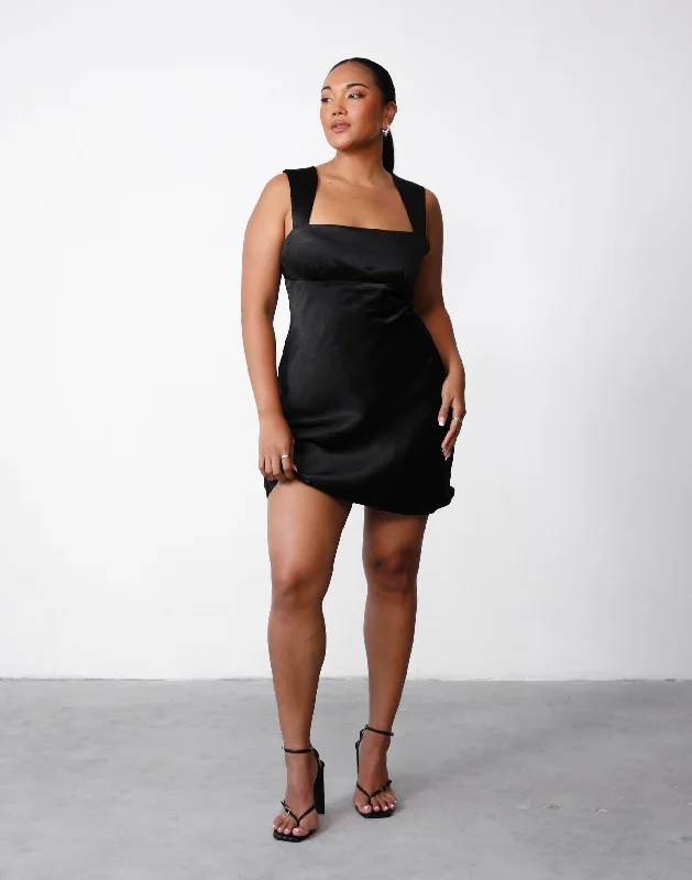 Mimosa Mini Dress (Black) Cozy Ribbed Mini Dress