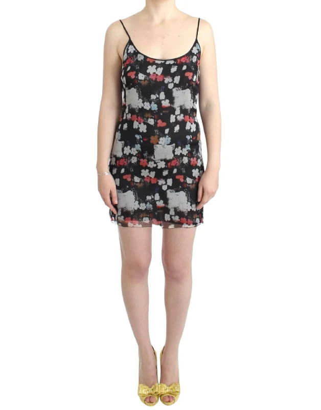 Multicolor Silk Floral Mini Dress Chic Tropical Mini Dress